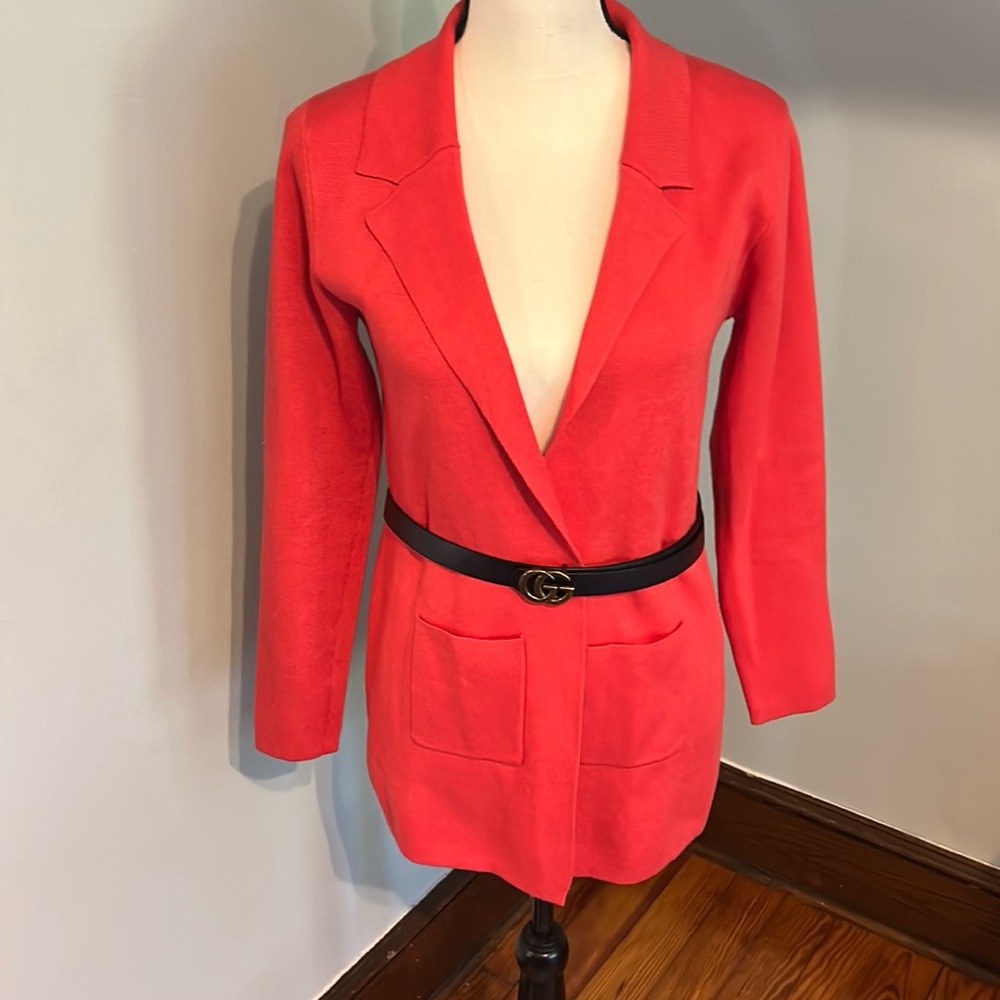 Vila Milano orange- red blazer / sweater / cardigan, Size large.